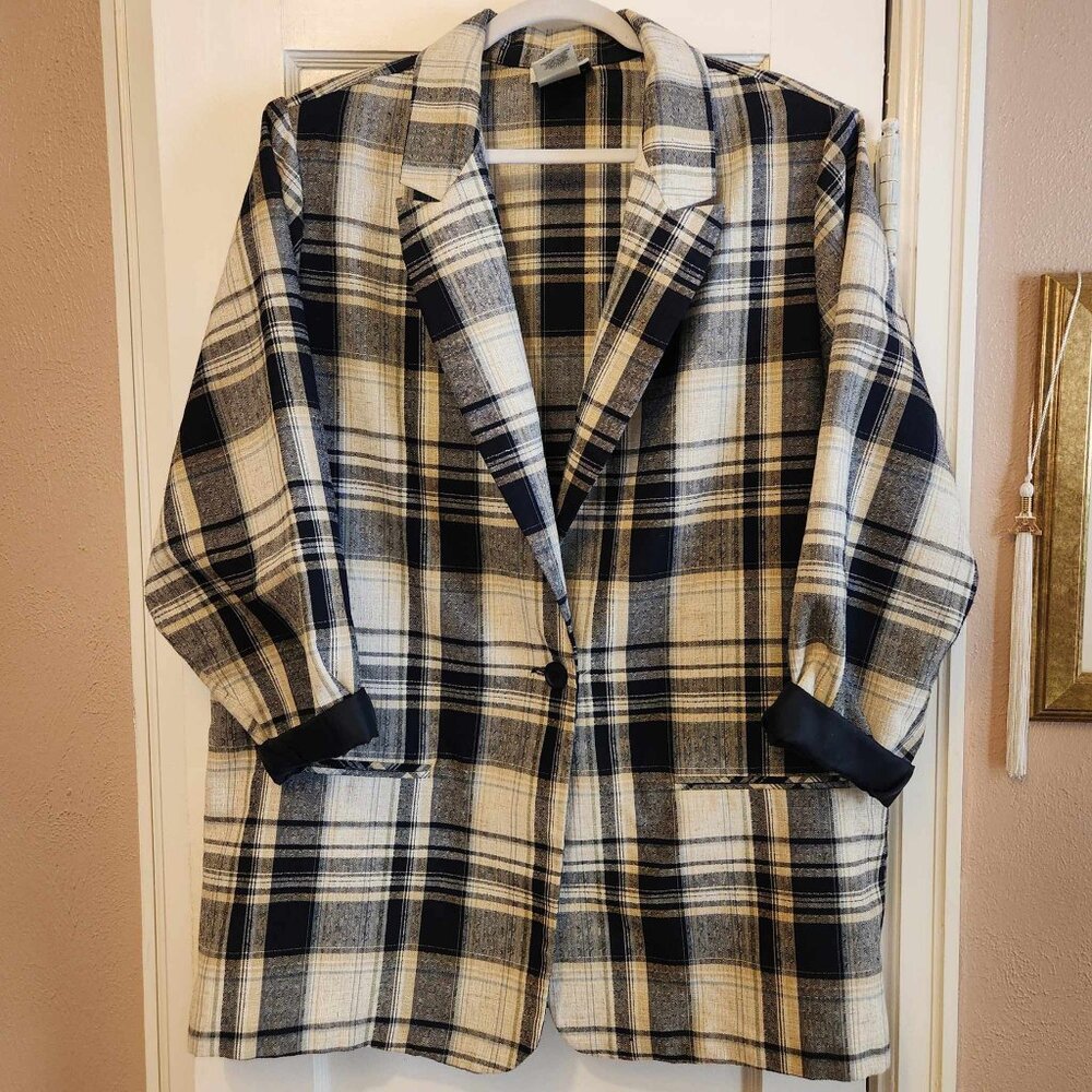 Vintage Black & Beige Plaid Blazer